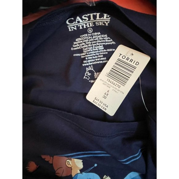 Torrid Her Universe Studio Ghibli Plus 6 Navy Castle in the Sky 3/4 Sleeve Tee - Picture 6 of 6